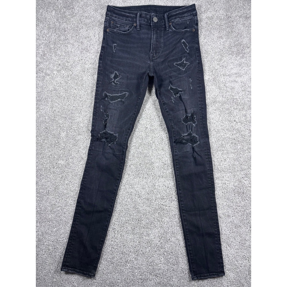American Eagle Outfitters Jeans Womens 30x30 Black Wash‎ Distressed Denim